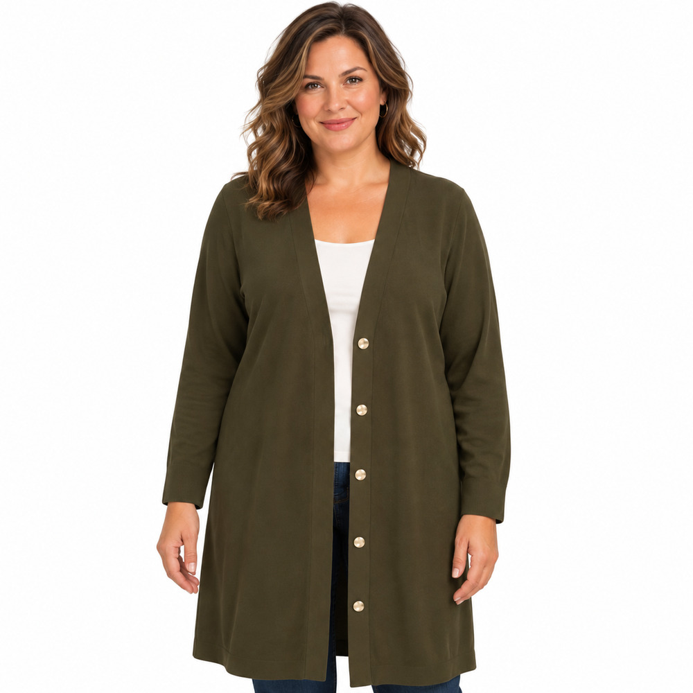 Ann Taylor Loft Plus Olive Green Longline Cardigan Sweater V-Neck Tight Knit 14